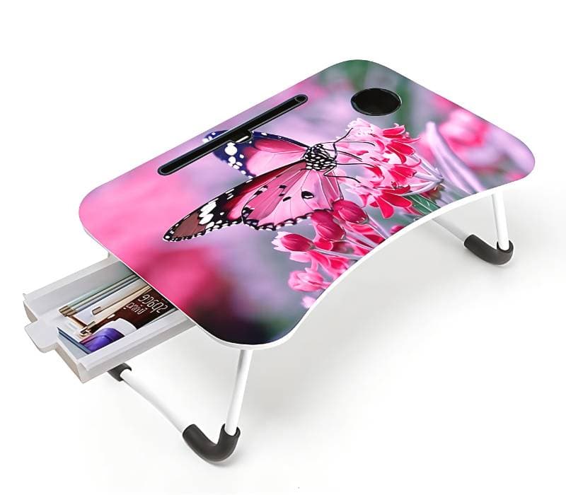 3D ল্যাপটপ টেবিল ডয়ার সহ PINK BUTTERFLY --