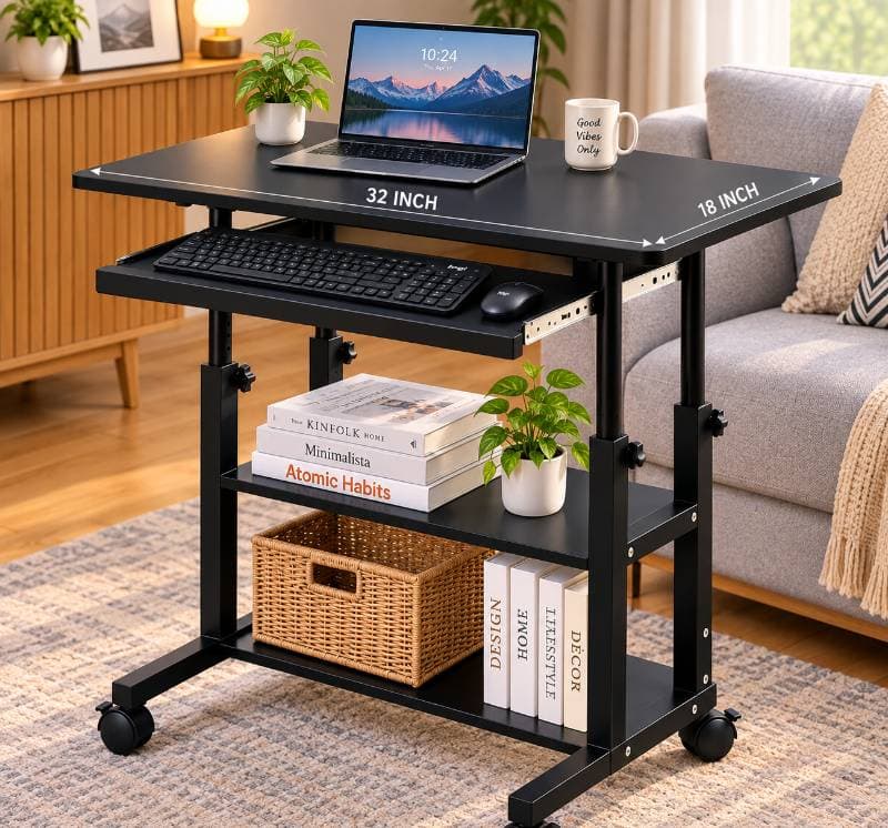 Premium Adjustable Computer Table with Drawer (black )