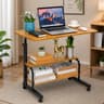 Double Layer Height Adjustable Table - Wood & Black stand