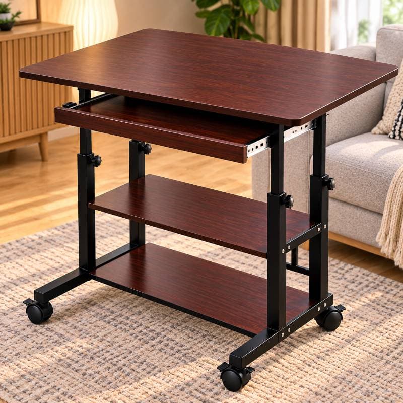 Premium Adjustable Computer Table with Drawer (brown ) thumbnail 2