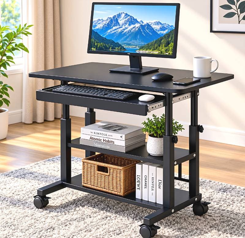 Premium Adjustable Computer Table with Drawer  (black ) thumbnail 3