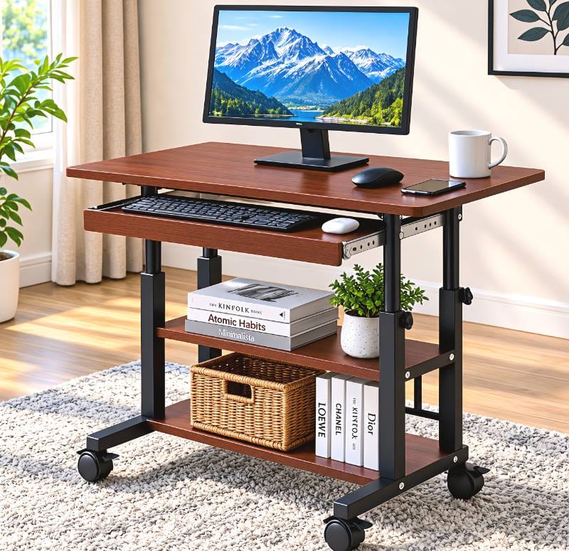 Premium Adjustable Computer Table with Drawer  (brown)