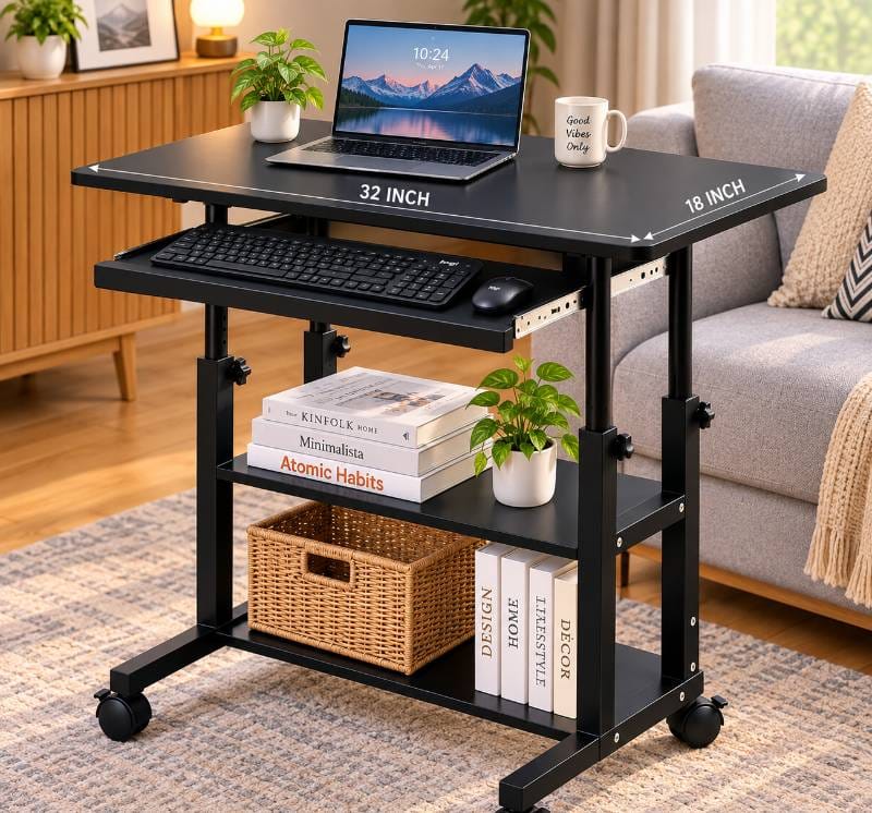 Premium Adjustable Computer Table with Drawer (black  )