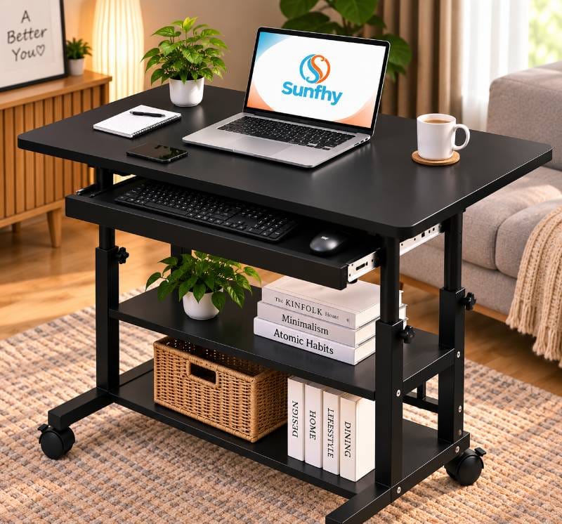 Premium Adjustable Computer Table with Drawer (black )