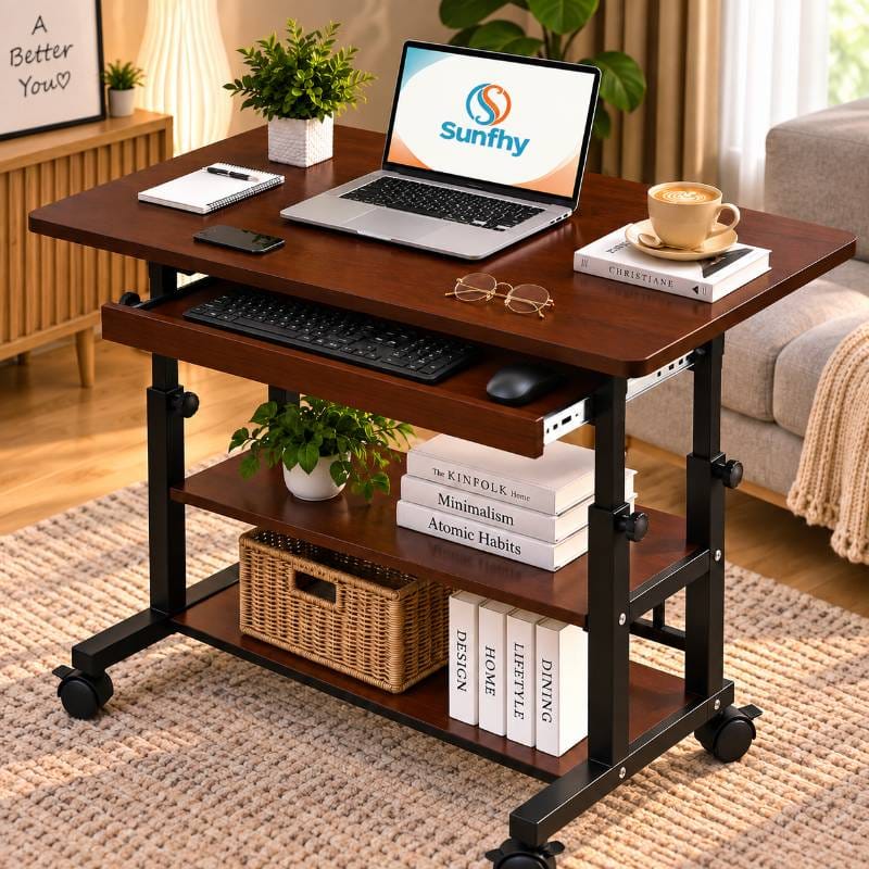 Premium Adjustable Computer Table with Drawer (brown )