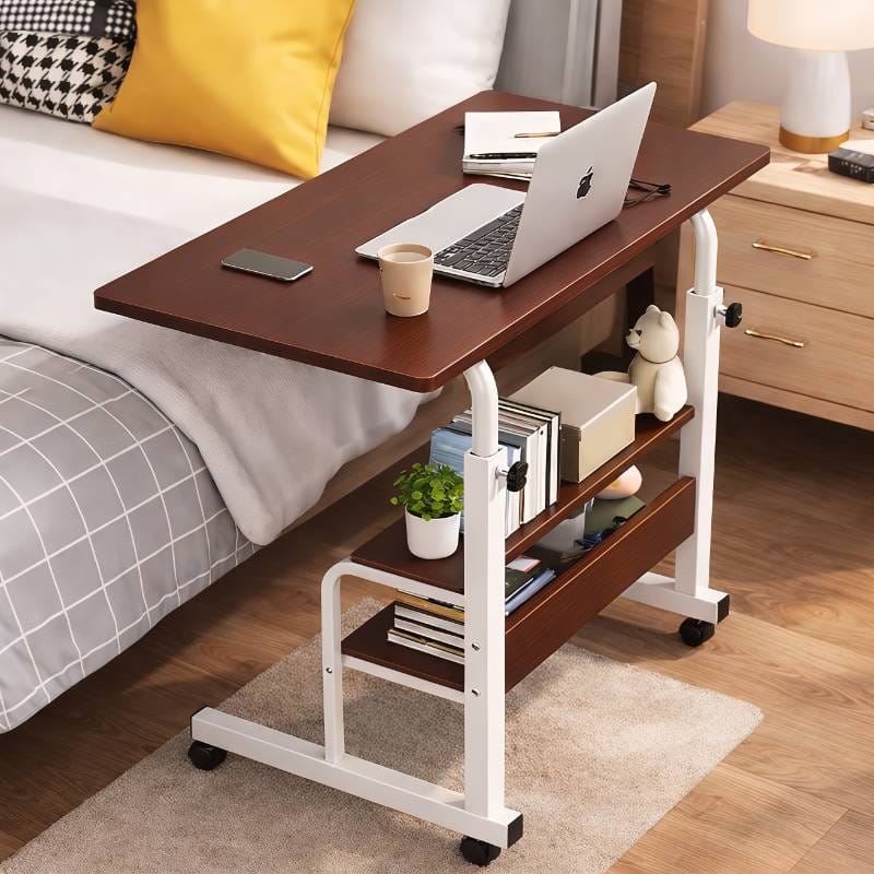Double Layer Height Adjustable Table -( deep brown /White stand
